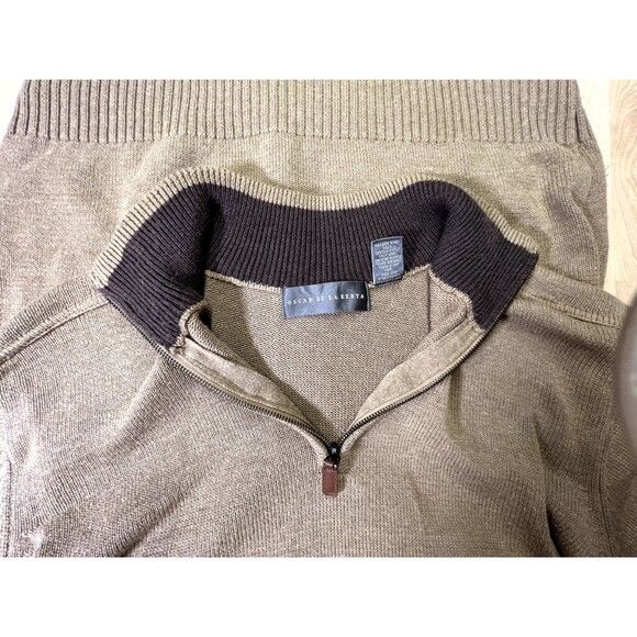 Oscar De La Renta Sweater Men Size Large 1/4 Zip Pullover Mock Neck Beige - Picture 10 of 11